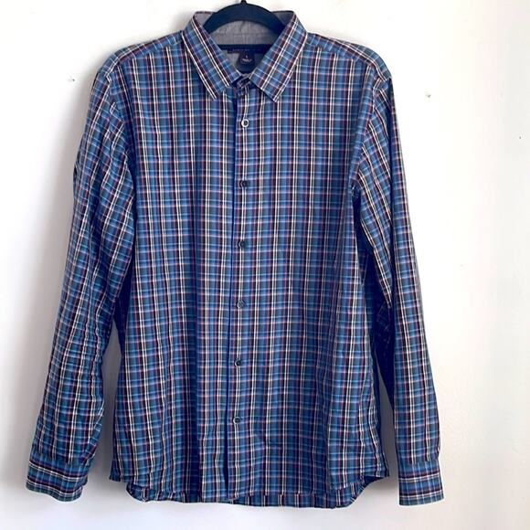 Michael Kors Tailored Fit plaid button down elbow patch dress shirt sz L - Picture 1 of 8